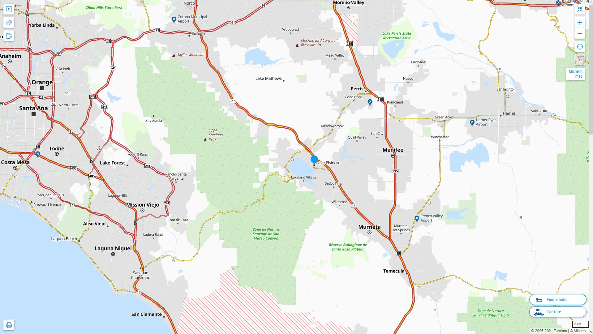 Lake Elsinore California Highway and Road Map
